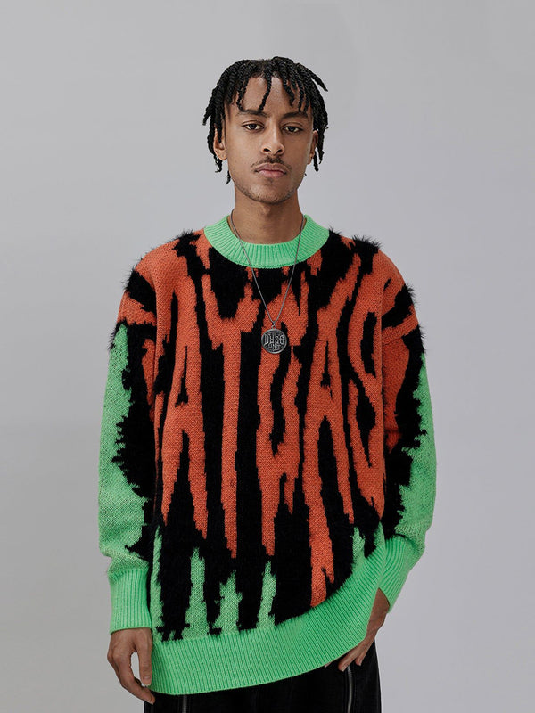 Helmiss - "CATCASE“ Print Contrast Plush Streetwear Sweater- Streetwear Fashion - helmiss.com