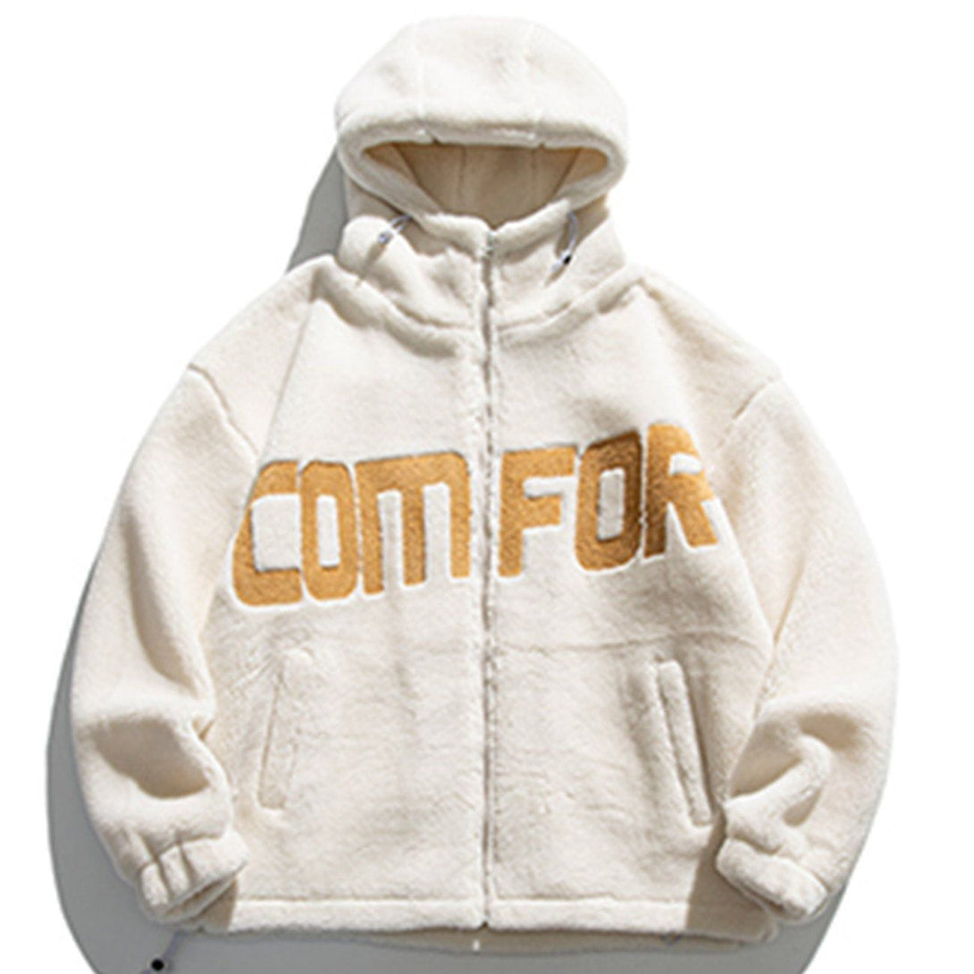 Helmiss - "COMFOR" Print Sherpa Winter Coat- Streetwear Fashion - helmiss.com