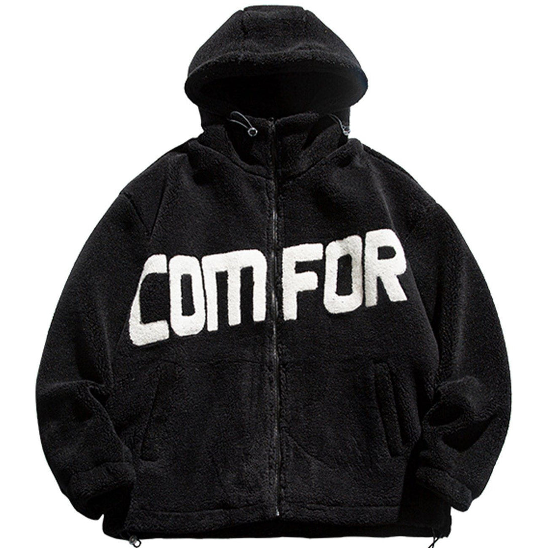 Helmiss - "COMFOR" Print Sherpa Winter Coat- Streetwear Fashion - helmiss.com