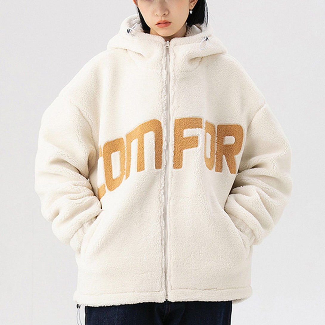 Helmiss - "COMFOR" Print Sherpa Winter Coat- Streetwear Fashion - helmiss.com