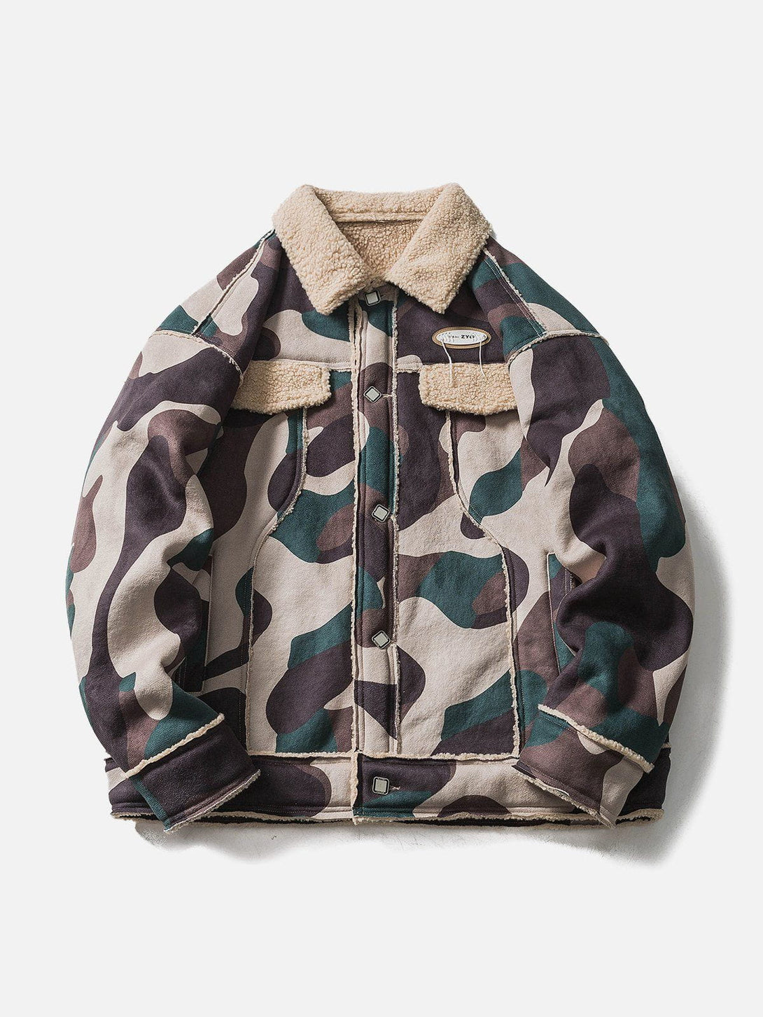 Helmiss - Camouflage Panel Sherpa Coat- Streetwear Fashion - helmiss.com