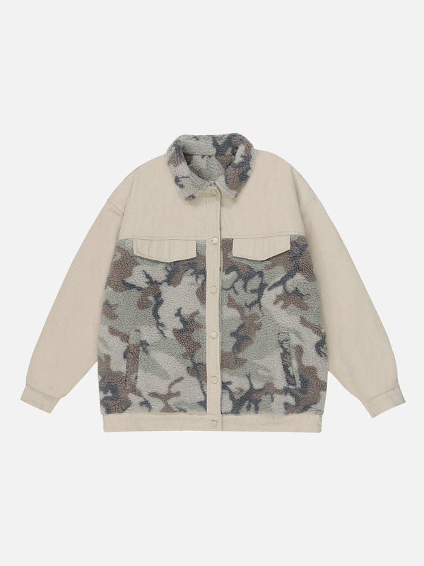 Helmiss - Camouflage Stitching Sherpa Coat- Streetwear Fashion - helmiss.com