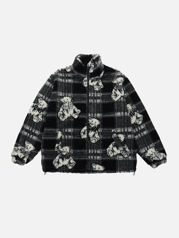 Helmiss - Cartoon Bear Graphic Sherpa Coat- Streetwear Fashion - helmiss.com