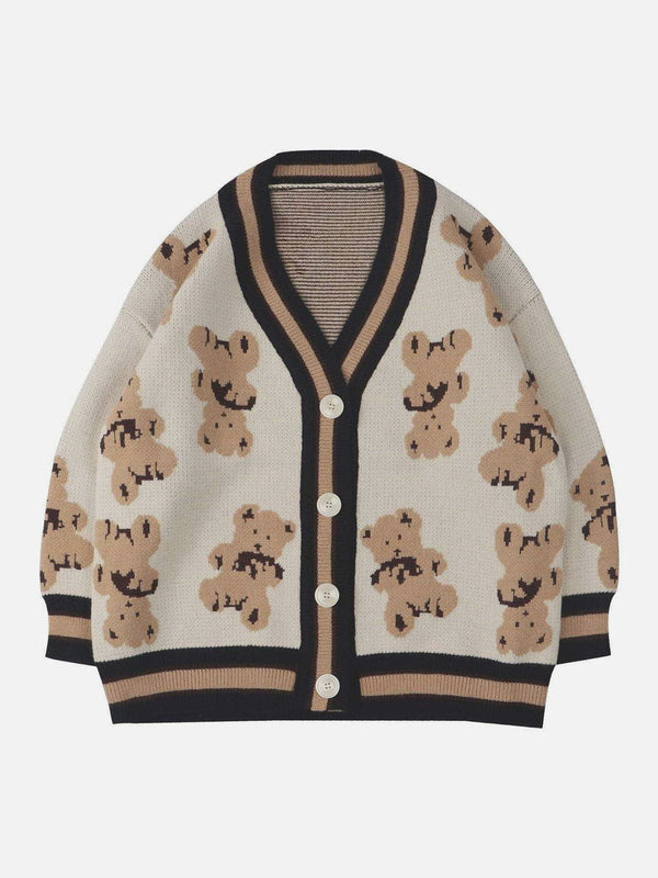 Helmiss - Cartoon Bear Print Knit Cardigan- Streetwear Fashion - helmiss.com