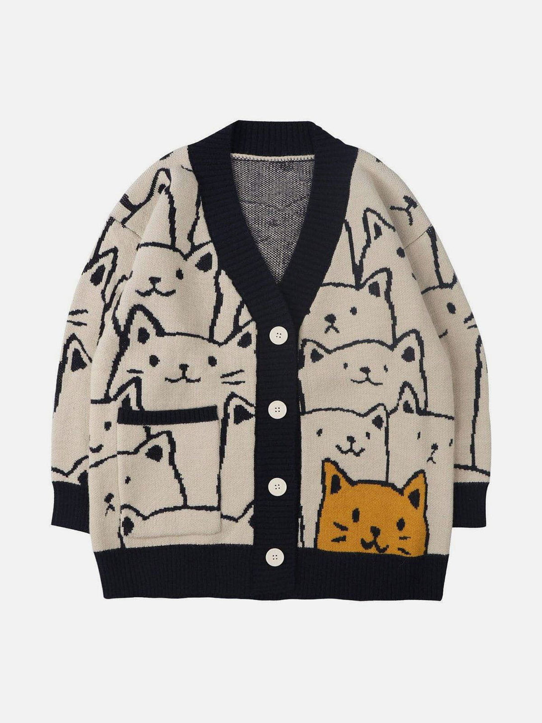 Helmiss - Cartoon Cat Print Knit Cardigan- Streetwear Fashion - helmiss.com