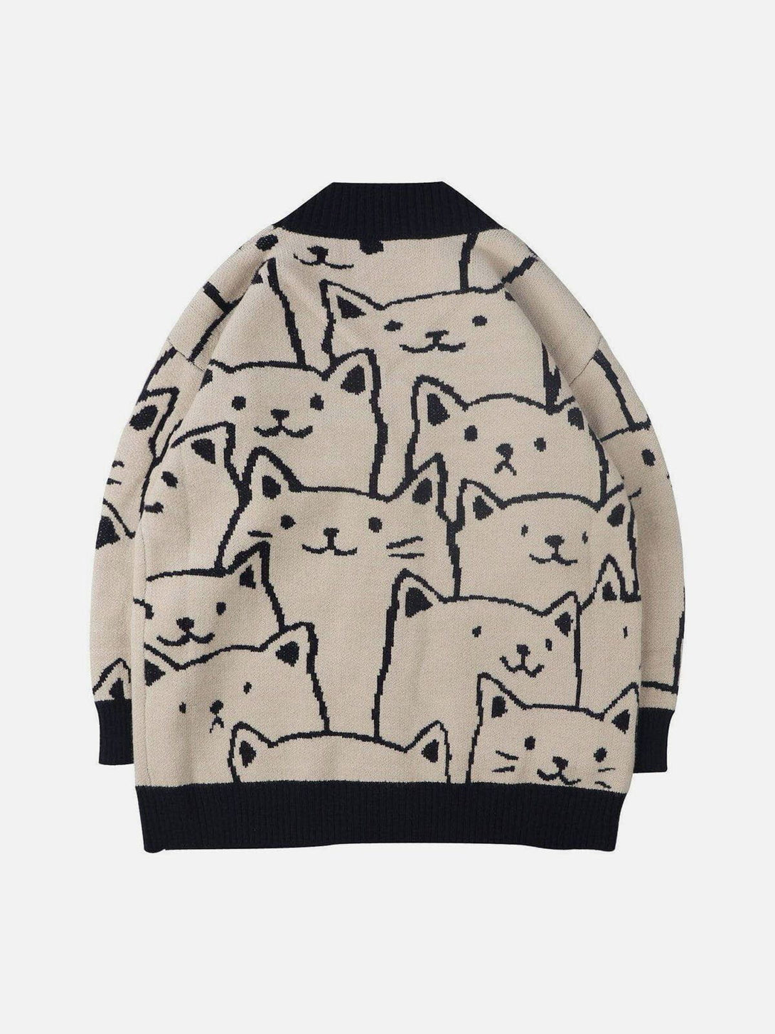 Helmiss - Cartoon Cat Print Knit Cardigan- Streetwear Fashion - helmiss.com