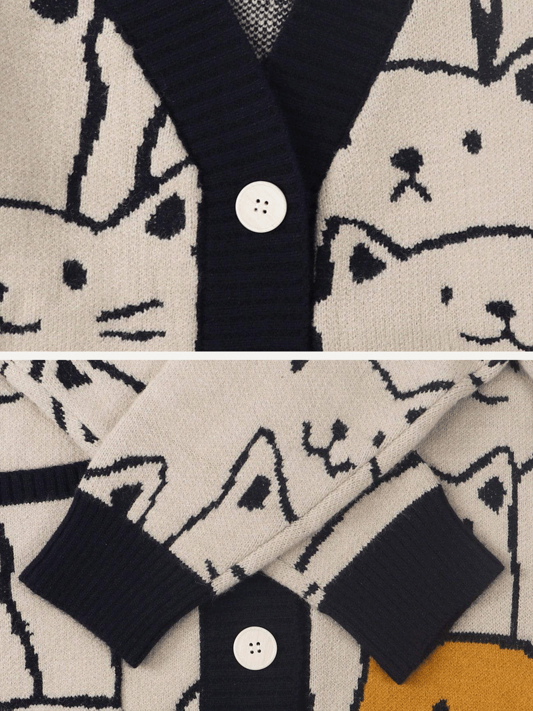 Helmiss - Cartoon Cat Print Knit Cardigan- Streetwear Fashion - helmiss.com