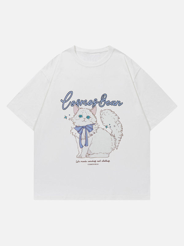 Helmiss - Cartoon Cute Cat Print Tee- Streetwear Fashion - helmiss.com