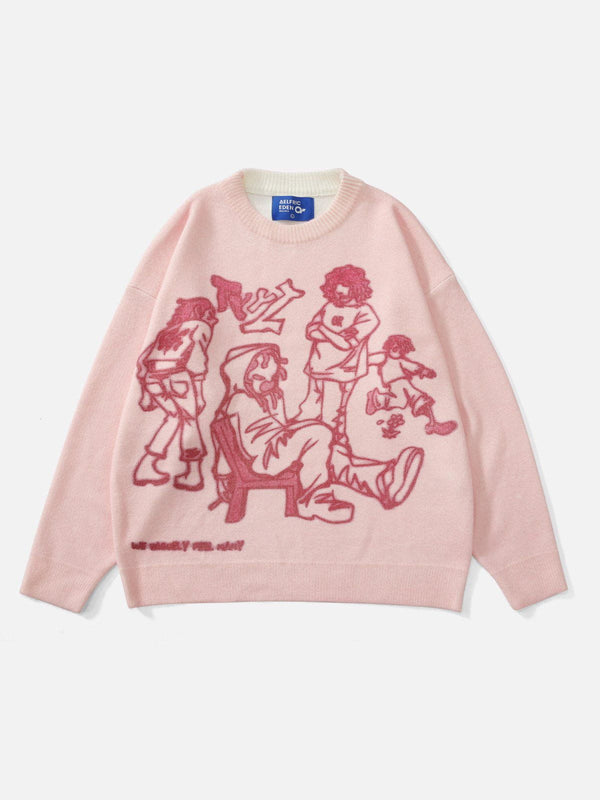 Helmiss - Cartoon Line Character Print Sweater- Streetwear Fashion - helmiss.com