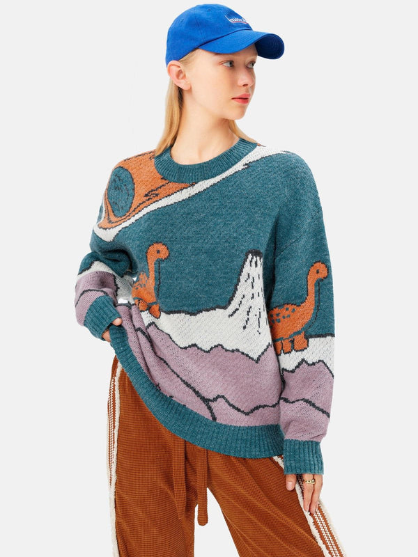 Helmiss - Cartoon Little Dinosaur Knit Sweater- Streetwear Fashion - helmiss.com