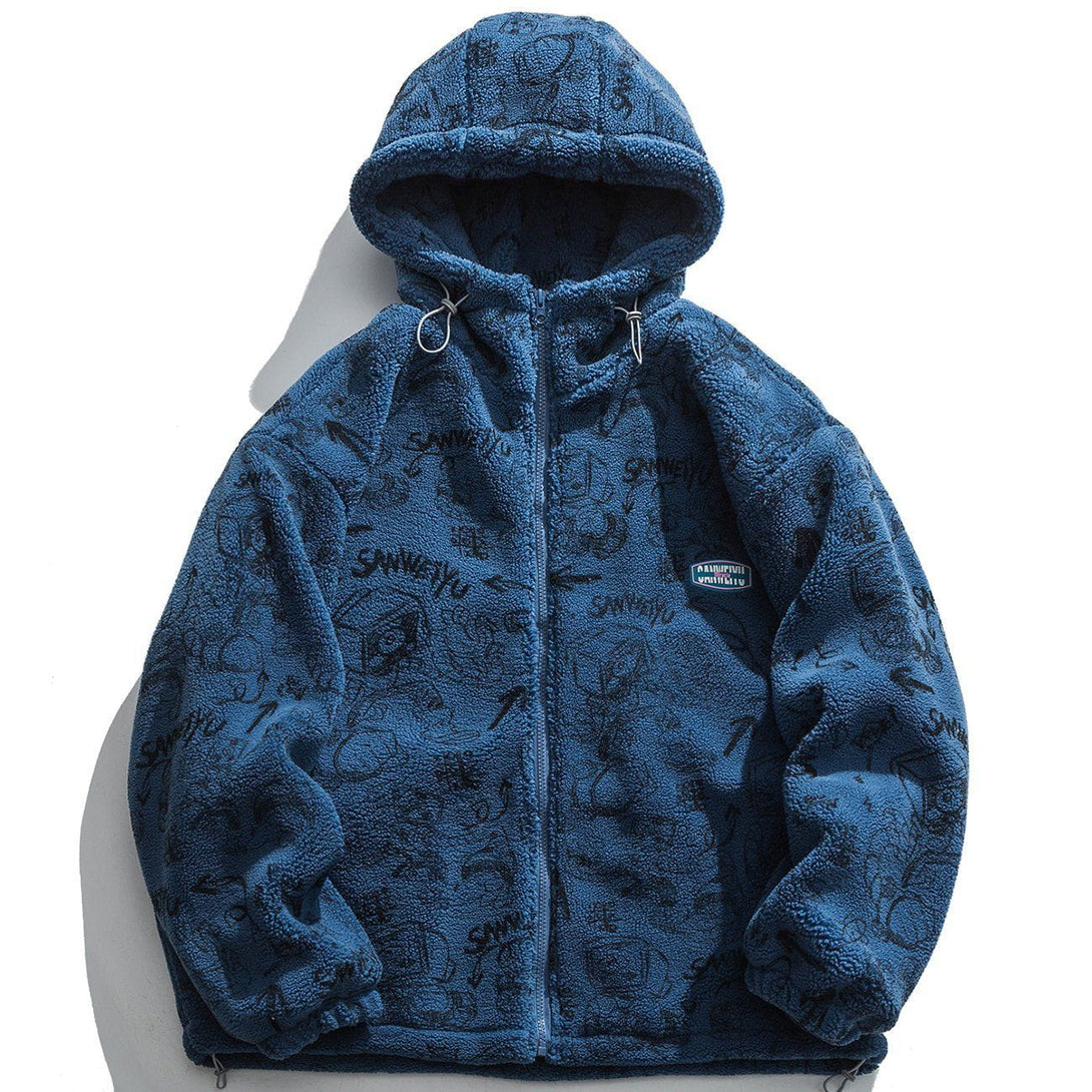 Helmiss - Cartoon Pattern Hooded Sherpa Winter Coat- Streetwear Fashion - helmiss.com