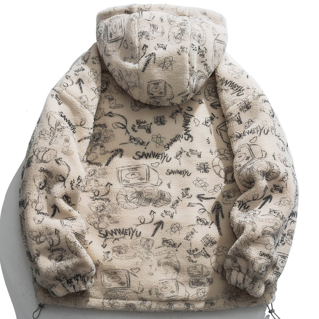 Helmiss - Cartoon Pattern Hooded Sherpa Winter Coat- Streetwear Fashion - helmiss.com