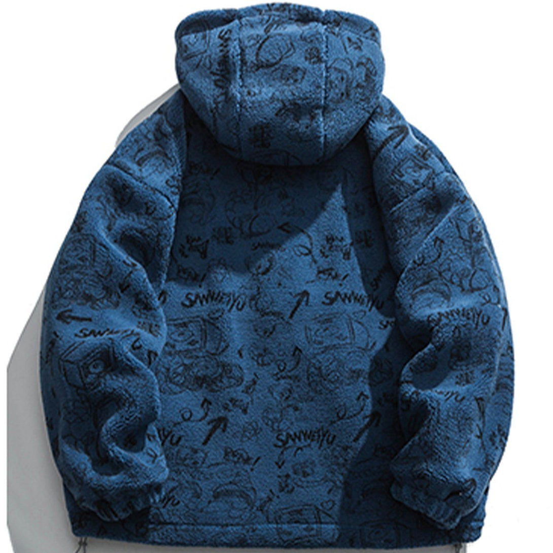 Helmiss - Cartoon Pattern Hooded Sherpa Winter Coat- Streetwear Fashion - helmiss.com