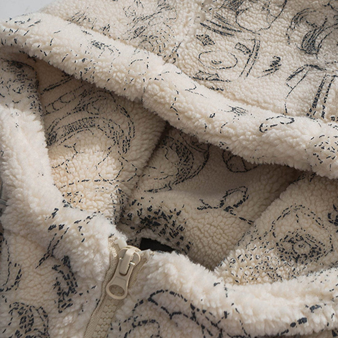 Helmiss - Cartoon Pattern Hooded Sherpa Winter Coat- Streetwear Fashion - helmiss.com