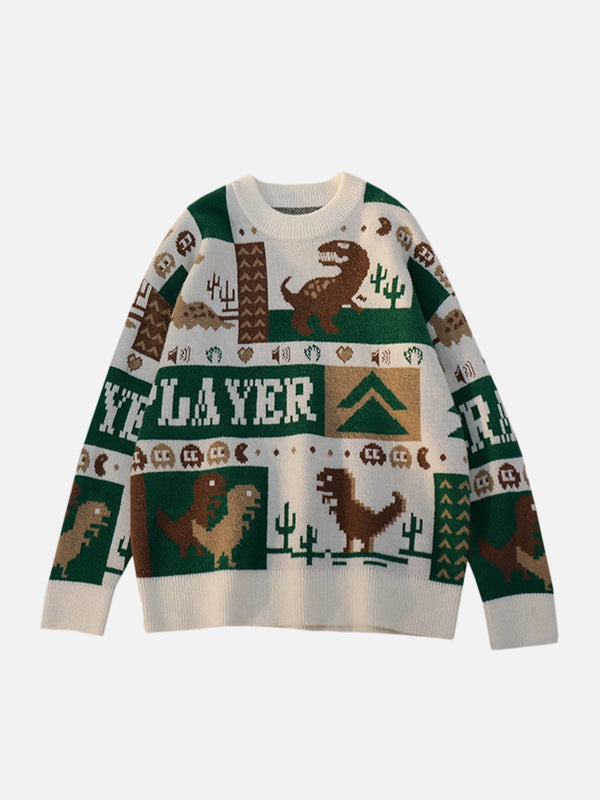 Helmiss - Cartoon Pixel Dinosaur Sweater- Streetwear Fashion - helmiss.com