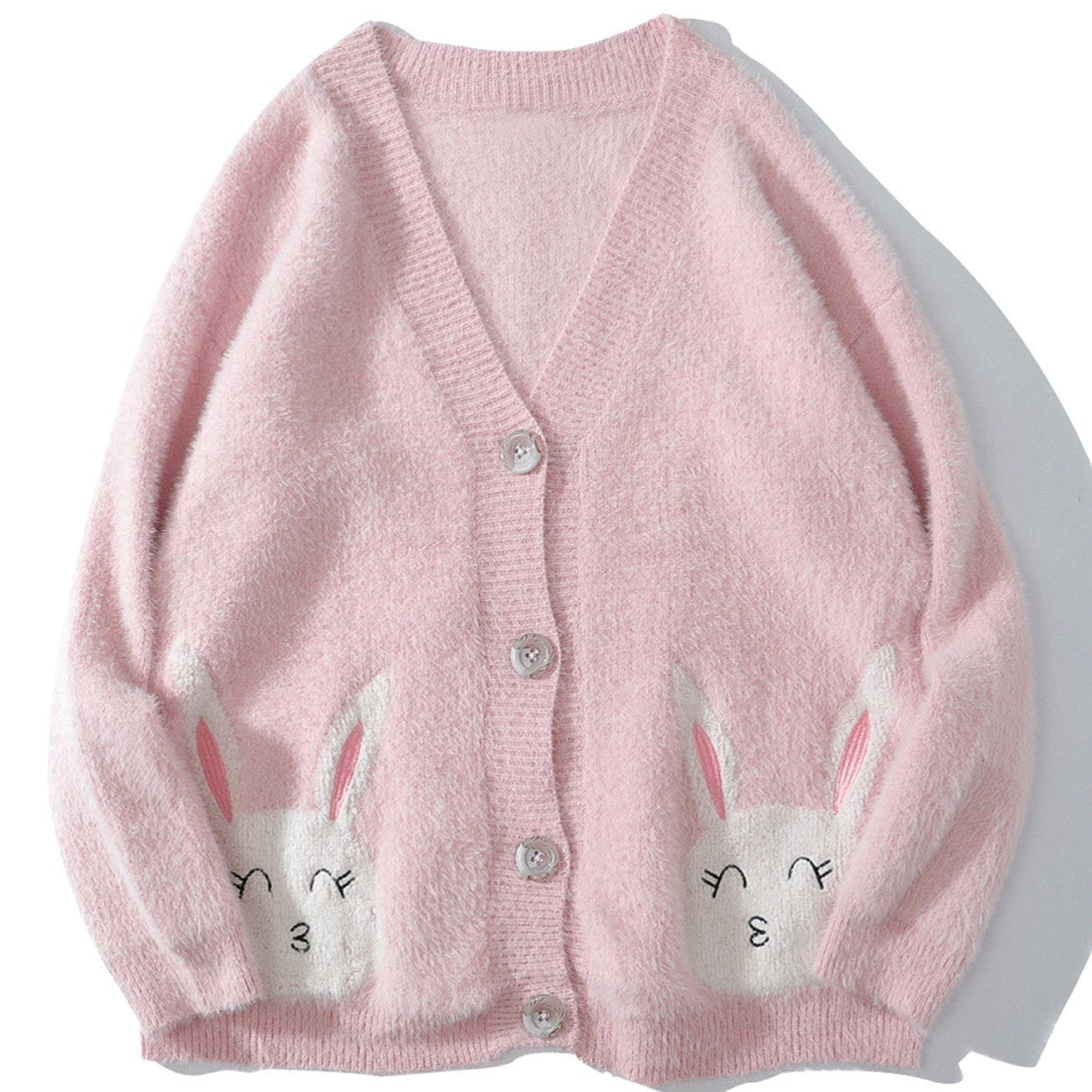 Helmiss - Cartoon Rabbit Embroidered Cardigan- Streetwear Fashion - helmiss.com