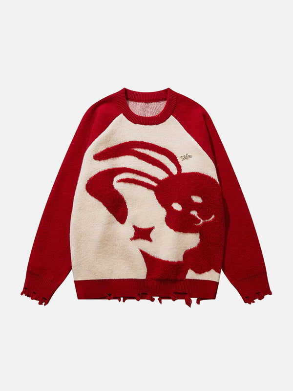 Helmiss - Cartoon Rabbit Embroidery Sweater- Streetwear Fashion - helmiss.com