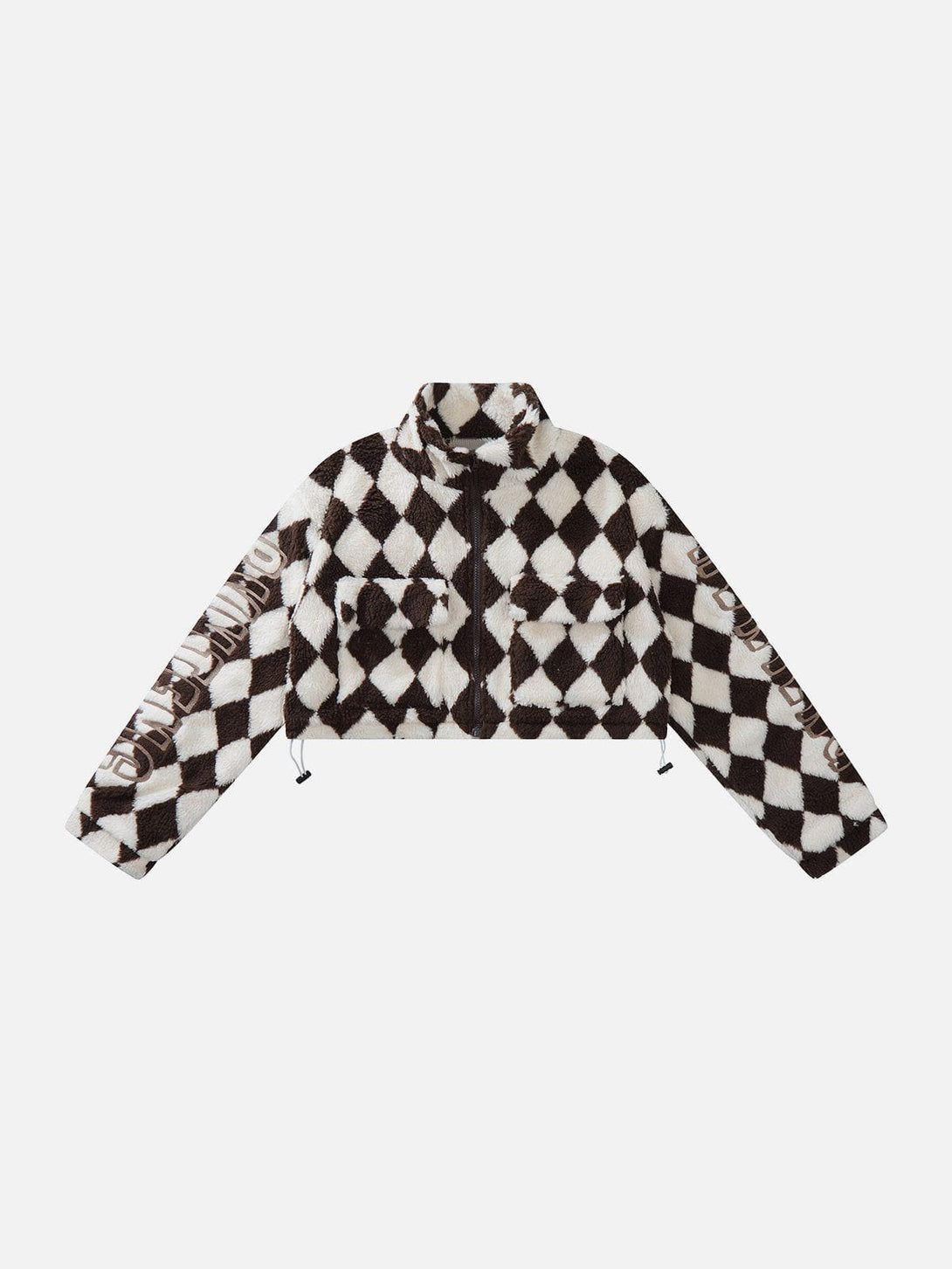 Helmiss - Check Embroidered Letters Sherpa Coat- Streetwear Fashion - helmiss.com