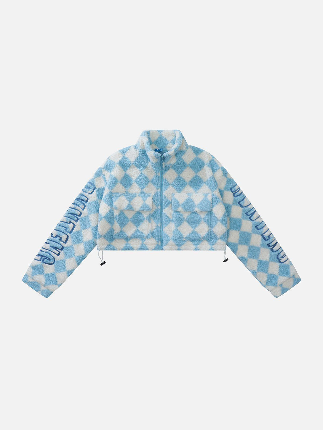 Helmiss - Check Embroidered Letters Sherpa Coat- Streetwear Fashion - helmiss.com