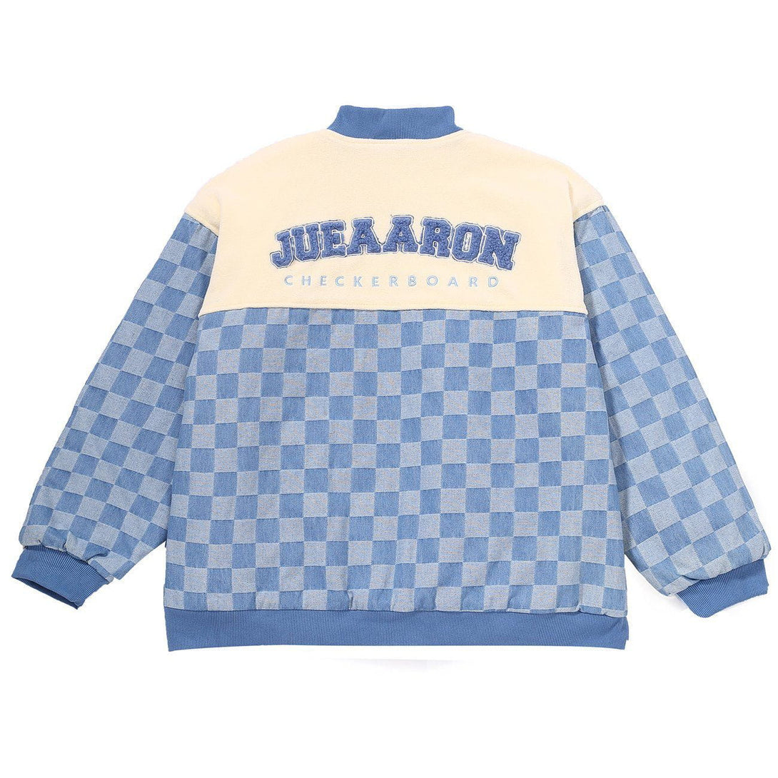 Helmiss - Checkerboard Contrasting Color Letter Print Winter Coat- Streetwear Fashion - helmiss.com