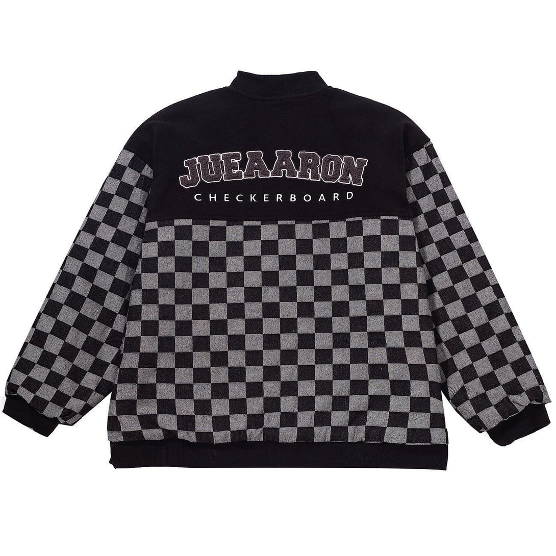 Helmiss - Checkerboard Contrasting Color Letter Print Winter Coat- Streetwear Fashion - helmiss.com