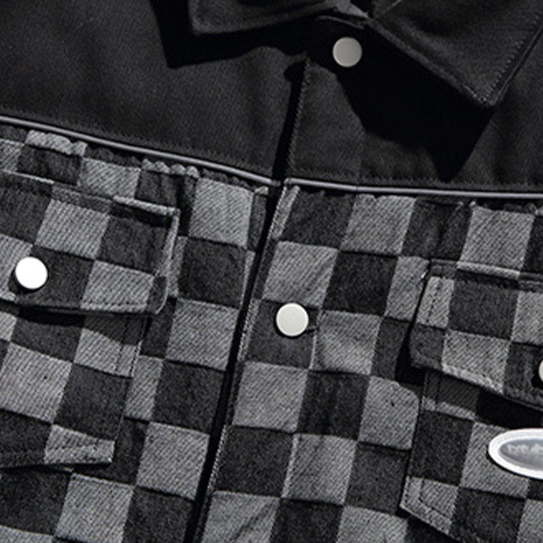 Helmiss - Checkerboard Denim Winter Coat- Streetwear Fashion - helmiss.com