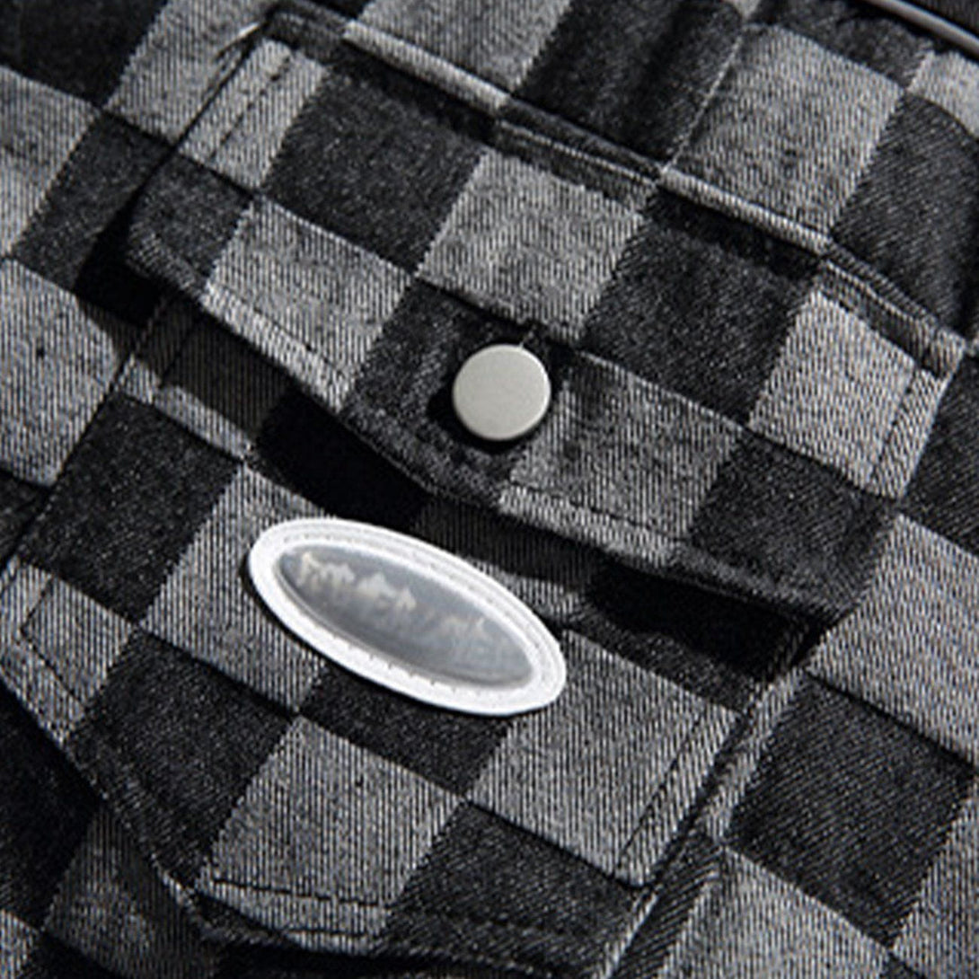 Helmiss - Checkerboard Denim Winter Coat- Streetwear Fashion - helmiss.com