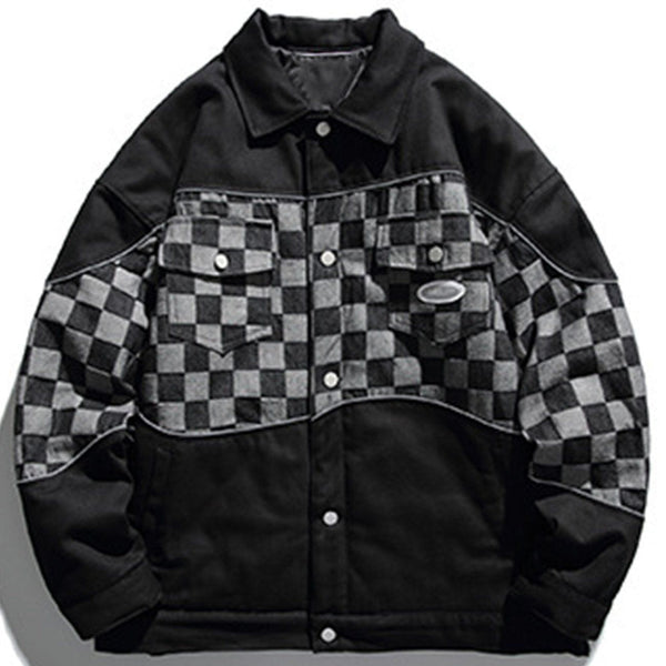 Helmiss - Checkerboard Denim Winter Coat- Streetwear Fashion - helmiss.com