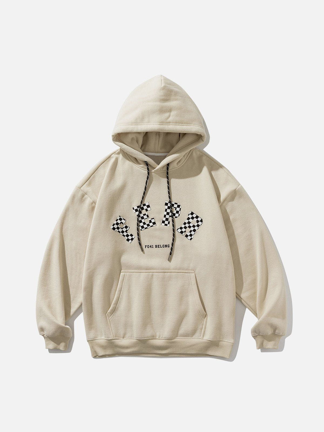 Helmiss - Checkerboard Letter Print Fleece Hoodie- Streetwear Fashion - helmiss.com