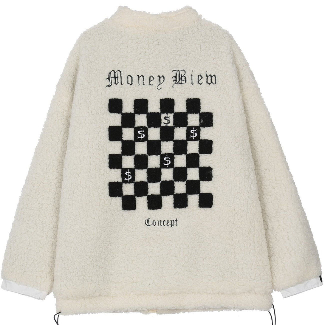 Helmiss - Checkerboard Pattern Sherpa Winter Coat- Streetwear Fashion - helmiss.com