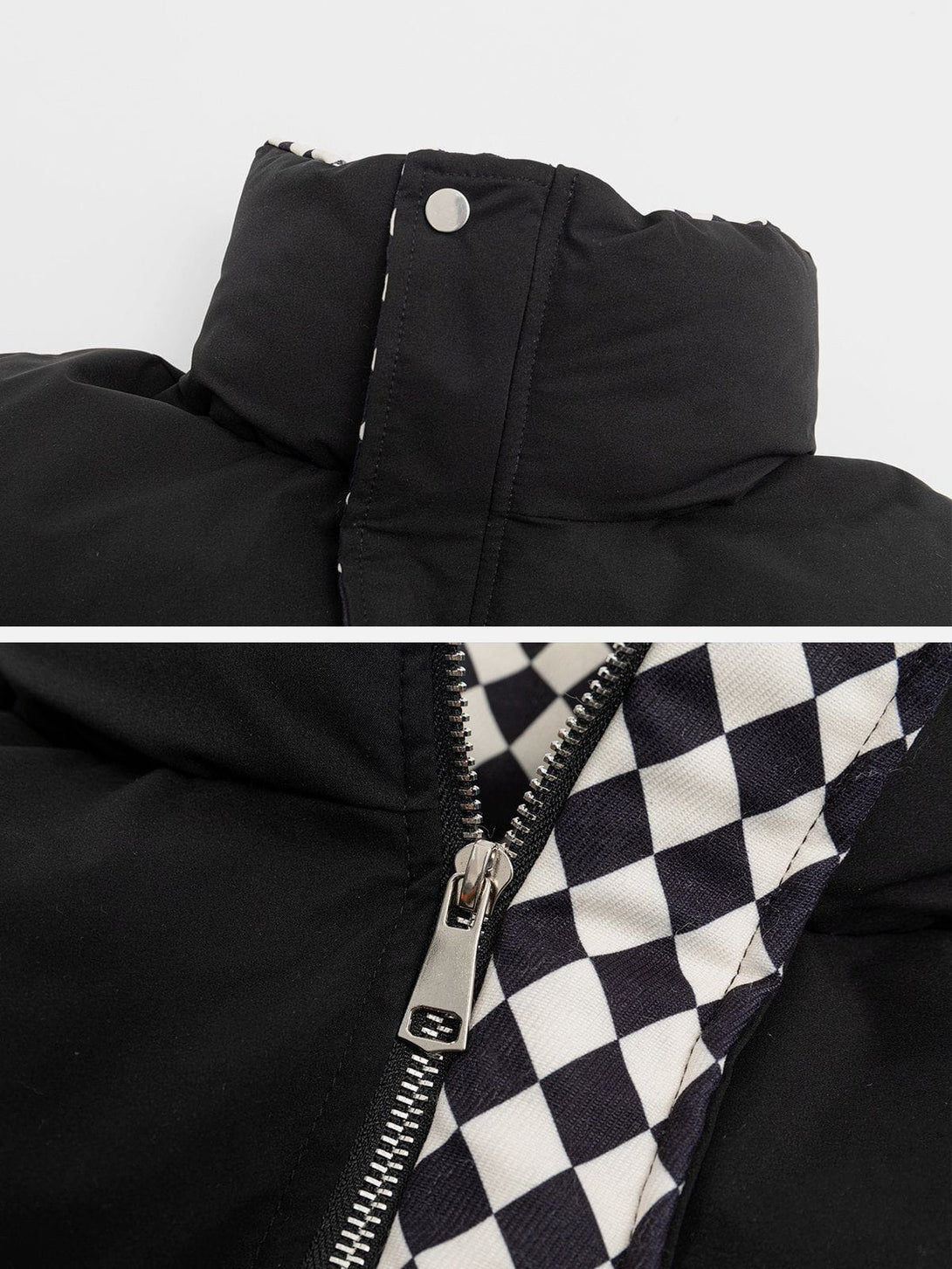 Helmiss - Checkerboard Print Neck Winter Coat- Streetwear Fashion - helmiss.com