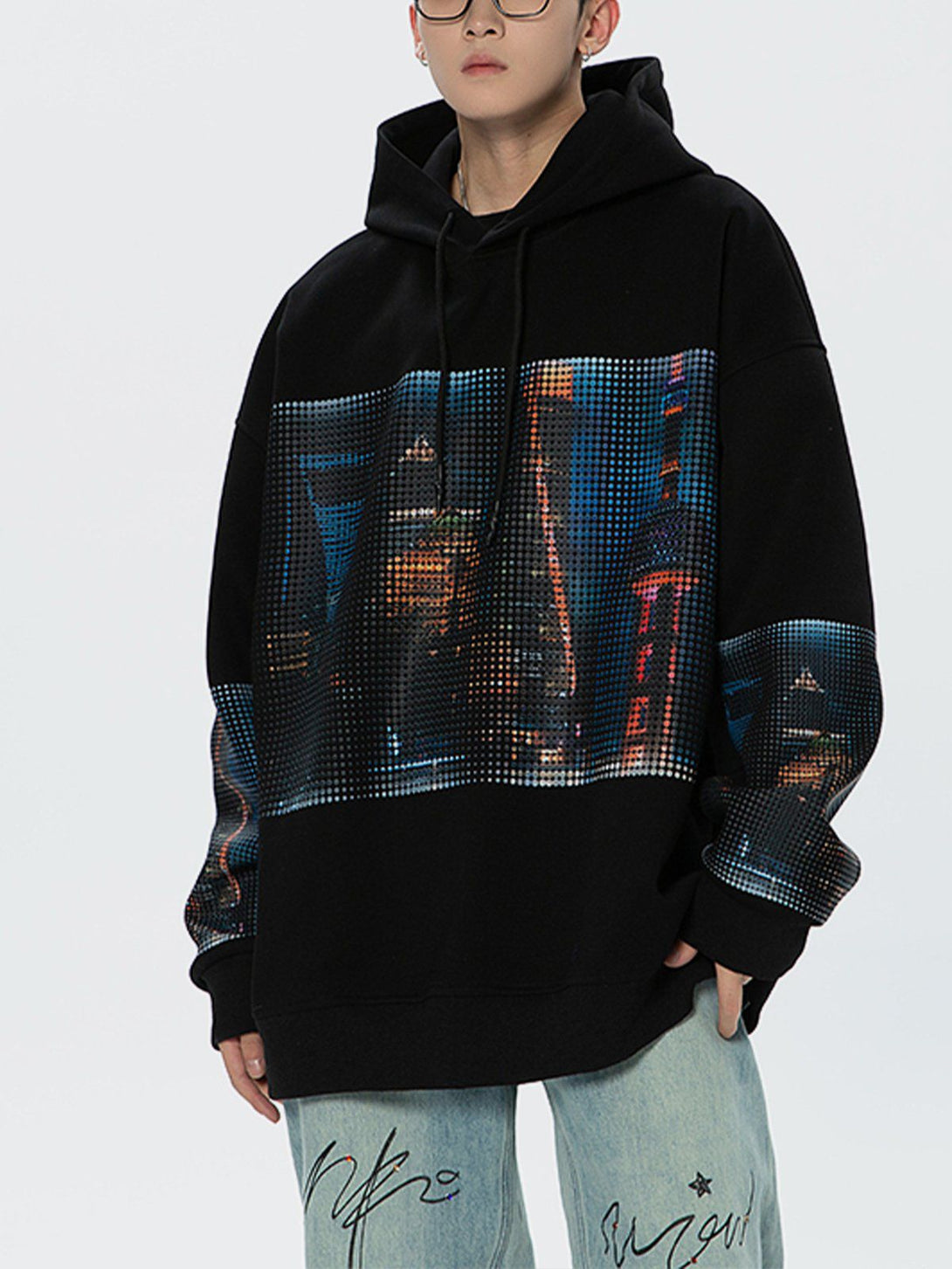 Helmiss - City Night Print Hoodie- Streetwear Fashion - helmiss.com