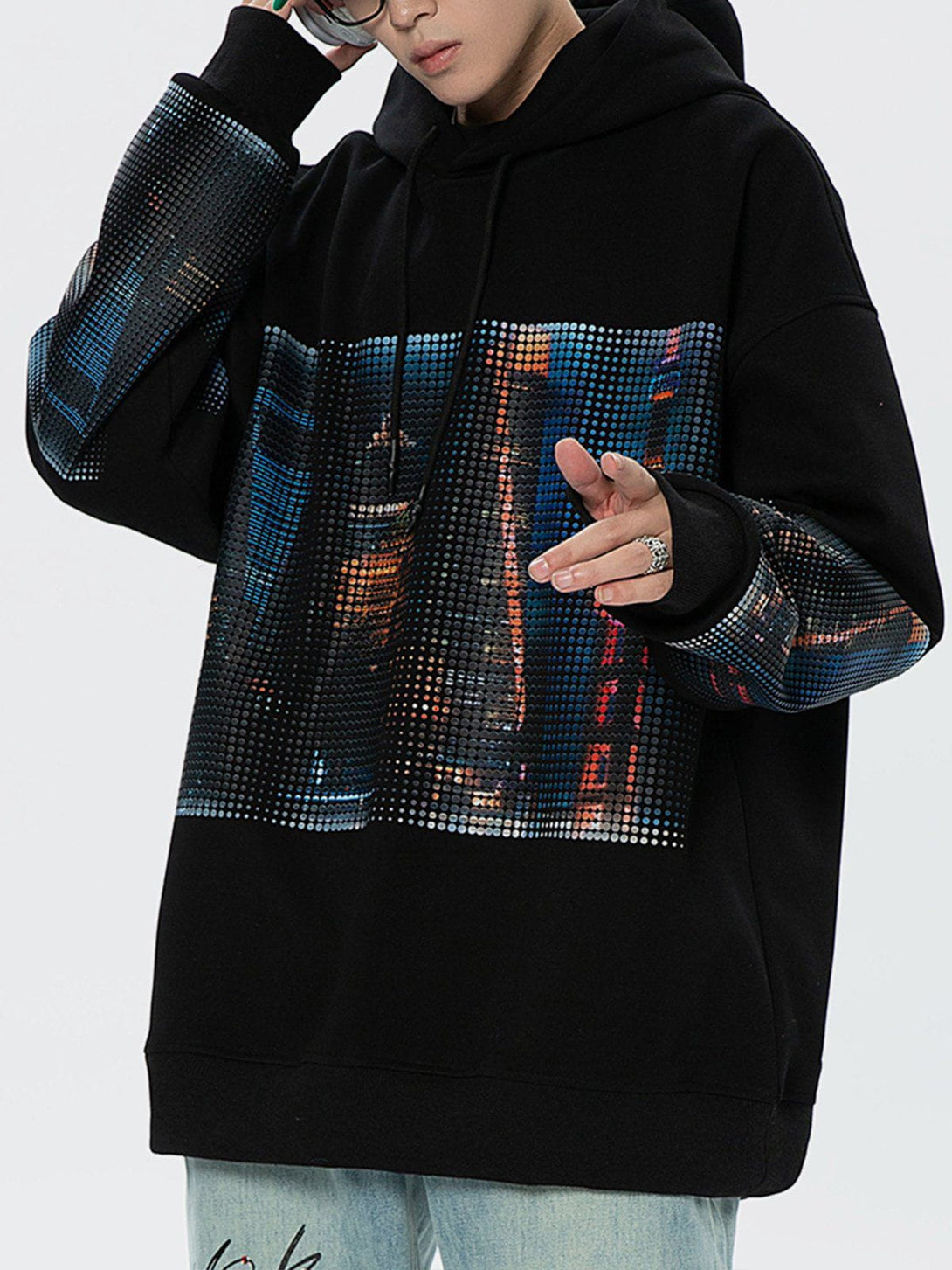 Helmiss - City Night Print Hoodie- Streetwear Fashion - helmiss.com