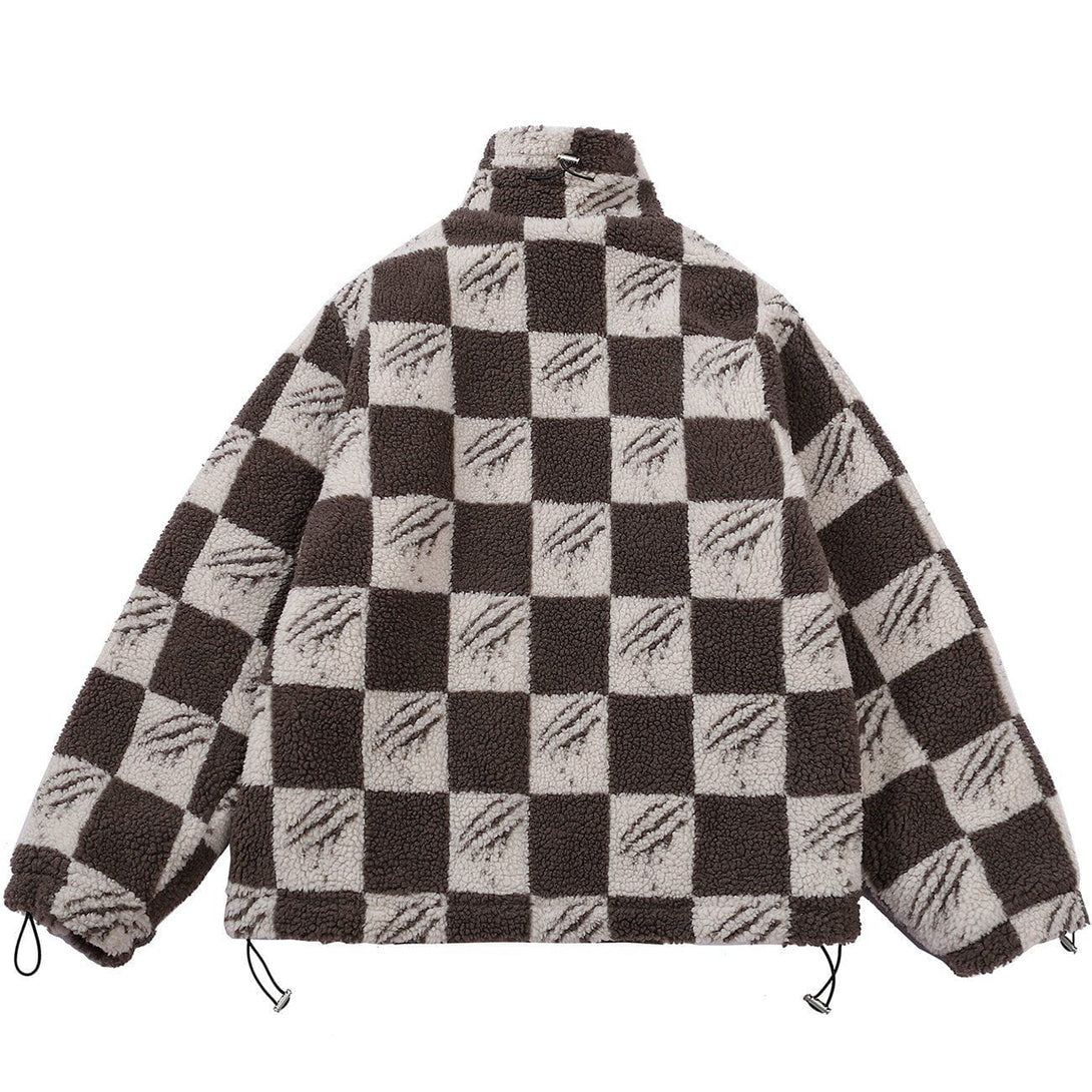 Helmiss - Claw Mark Checkerboard Sherpa Winter Coat- Streetwear Fashion - helmiss.com