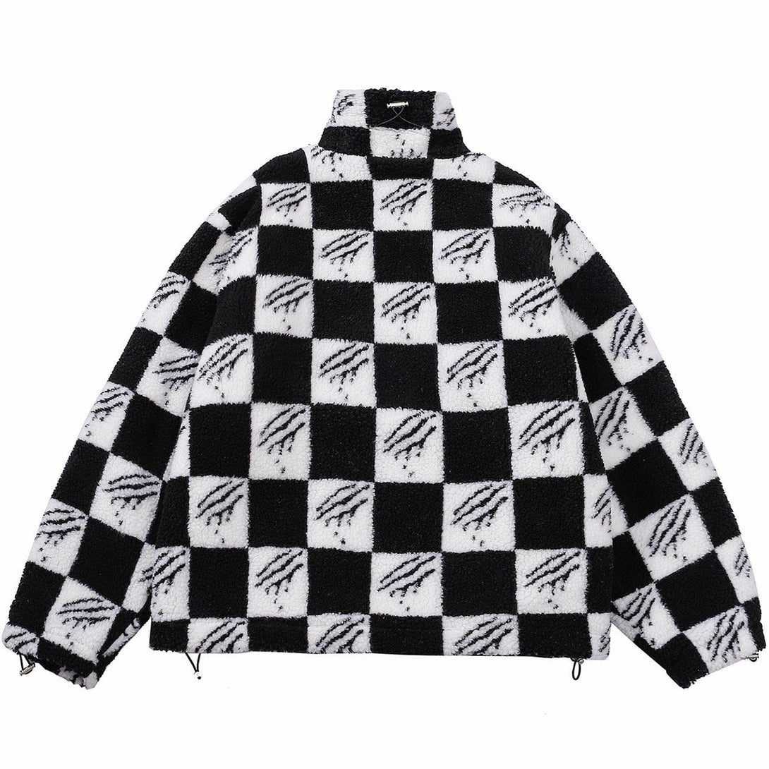 Helmiss - Claw Mark Checkerboard Sherpa Winter Coat- Streetwear Fashion - helmiss.com