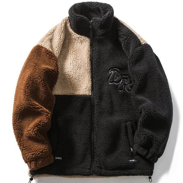 Helmiss - Color Block Patchwork Sherpa Coat- Streetwear Fashion - helmiss.com