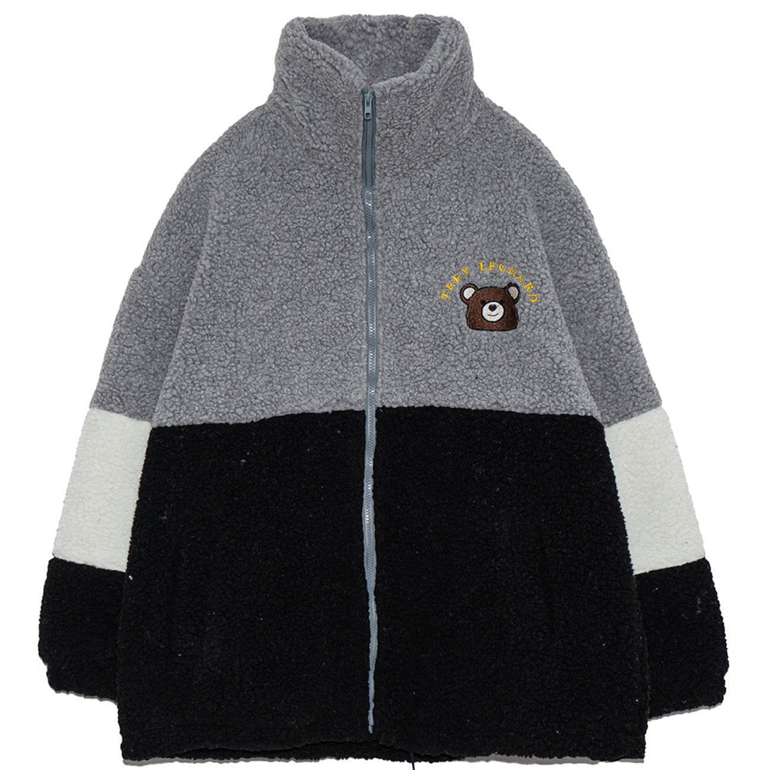 Helmiss - Color Block Patchwork Sherpa Winter Coat- Streetwear Fashion - helmiss.com