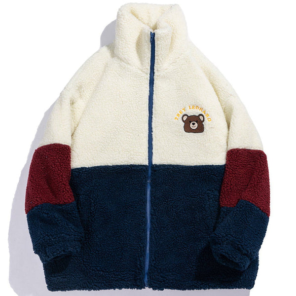 Helmiss - Color Block Patchwork Sherpa Winter Coat- Streetwear Fashion - helmiss.com