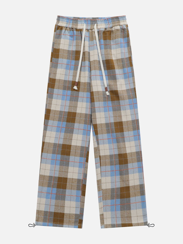 Helmiss - Color Block Plaid Drawstring Pants- Streetwear Fashion - helmiss.com