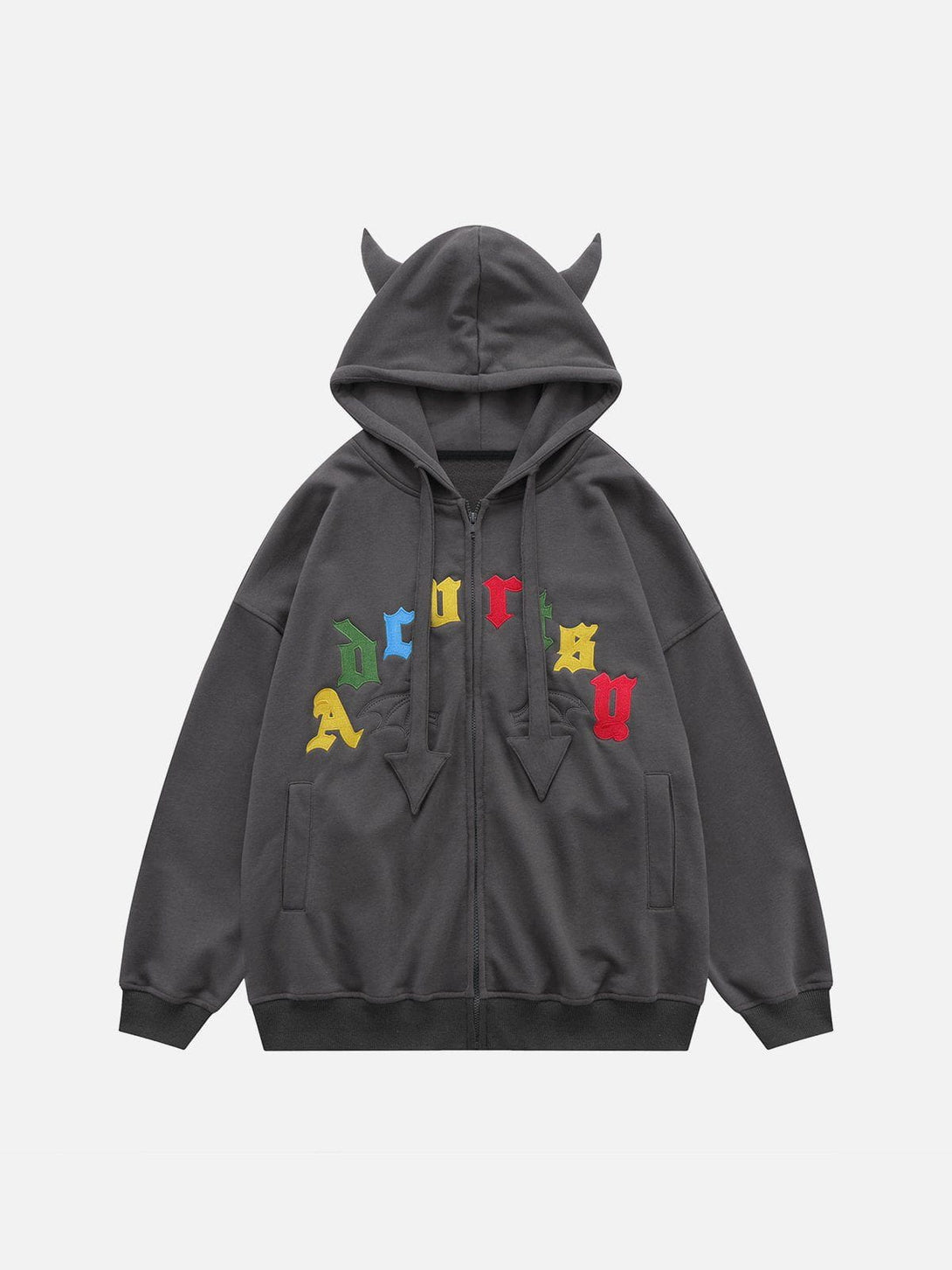 Helmiss - Color Letter Demon Horn Hoodie- Streetwear Fashion - helmiss.com