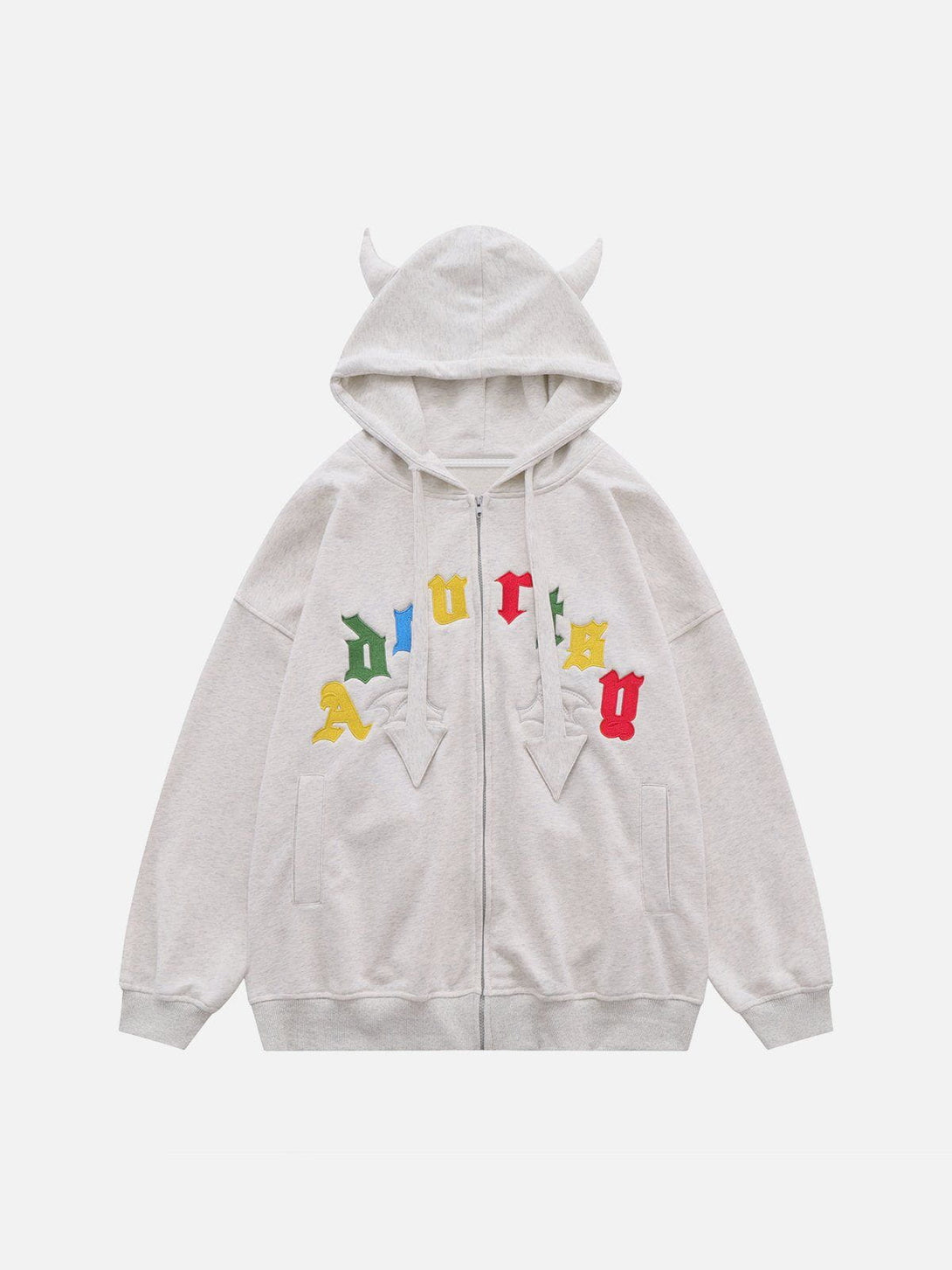 Helmiss - Color Letter Demon Horn Hoodie- Streetwear Fashion - helmiss.com