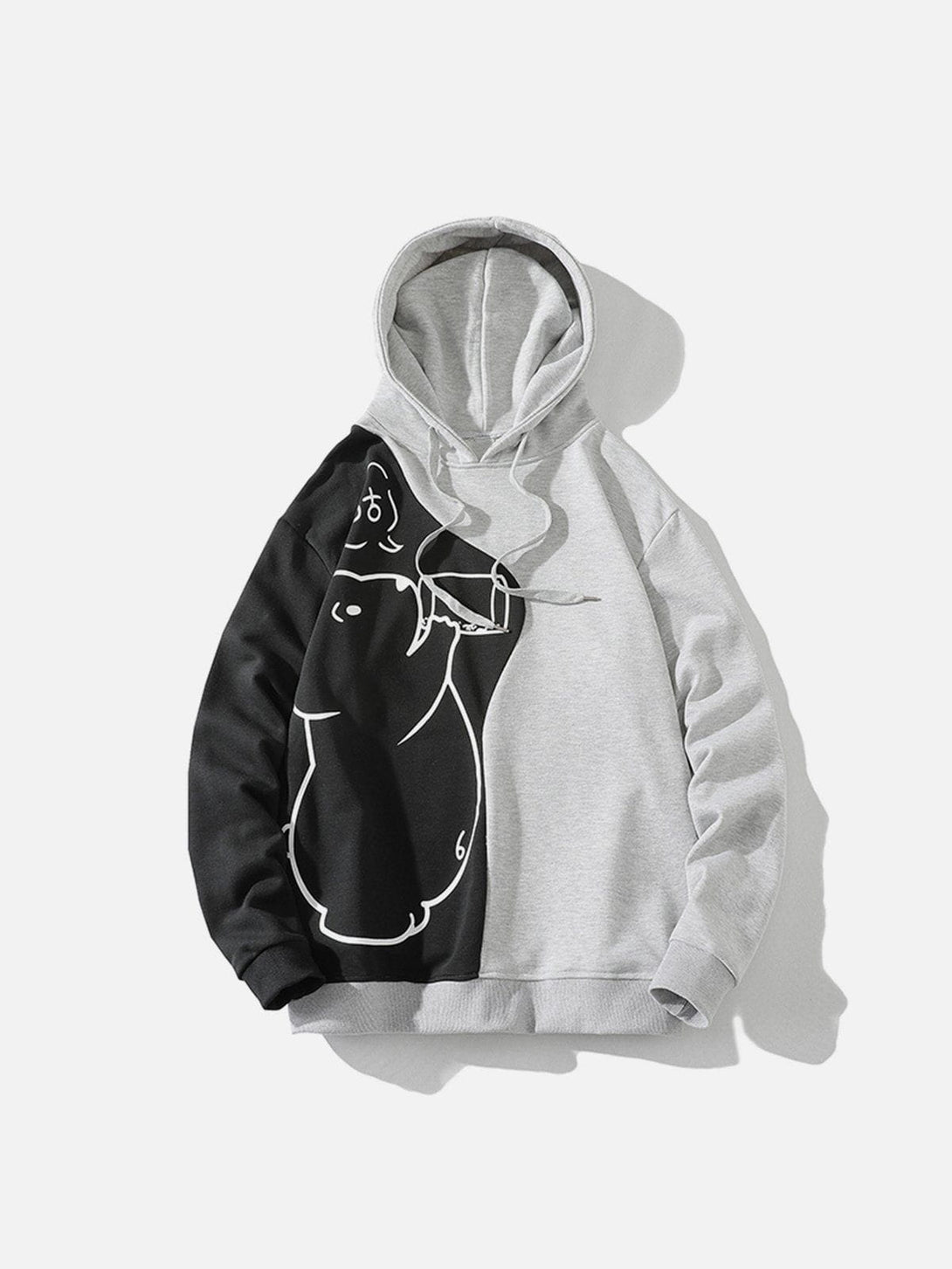 Helmiss - Colorblock Bear Print Hoodie- Streetwear Fashion - helmiss.com