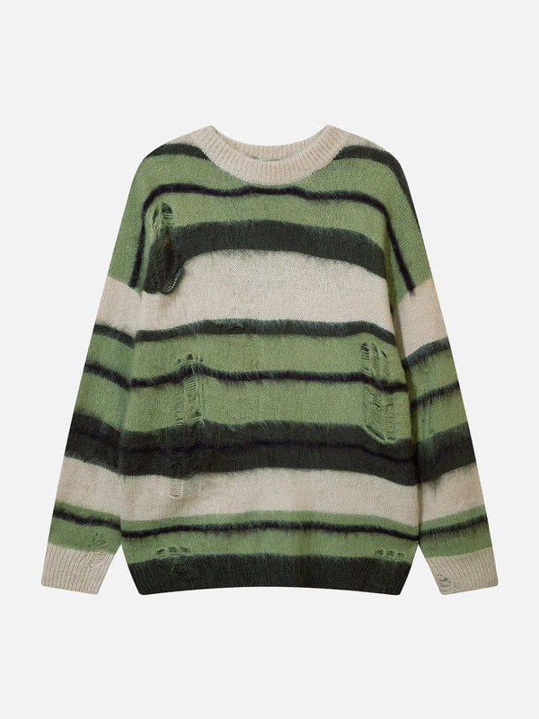 Helmiss - Colorblock Hole Stripe Sweater- Streetwear Fashion - helmiss.com