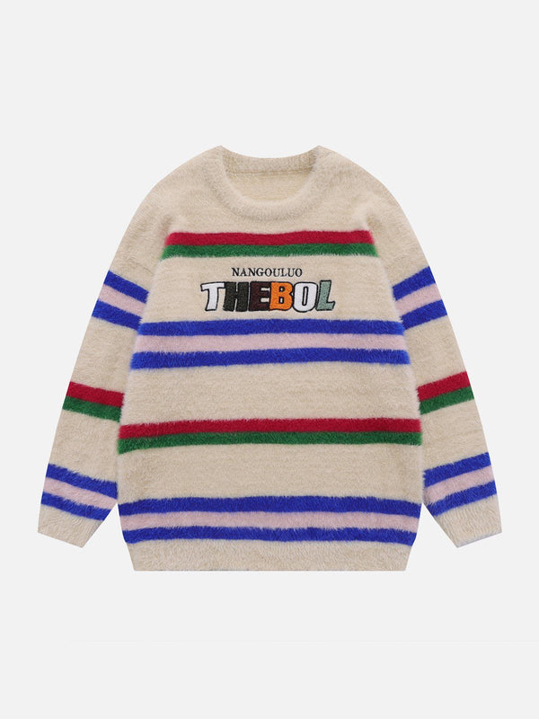 Helmiss - Colorful Striped Letter Sweater- Streetwear Fashion - helmiss.com