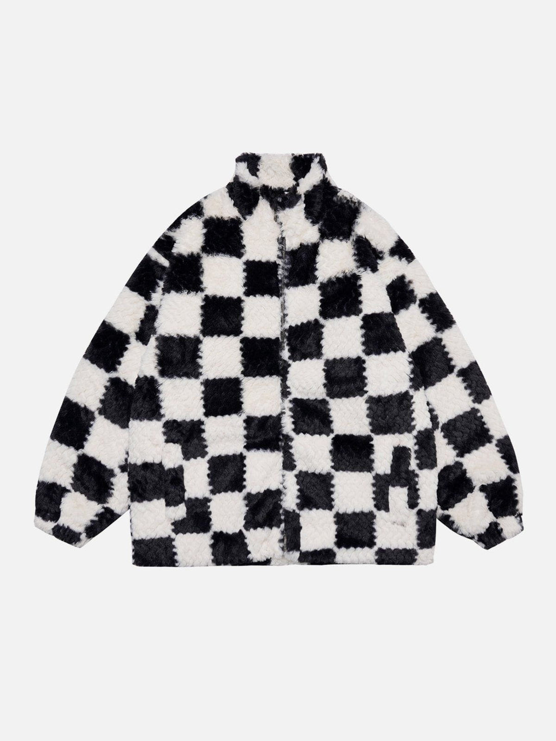 Helmiss - Contrast Checkerboard Sherpa Coat- Streetwear Fashion - helmiss.com