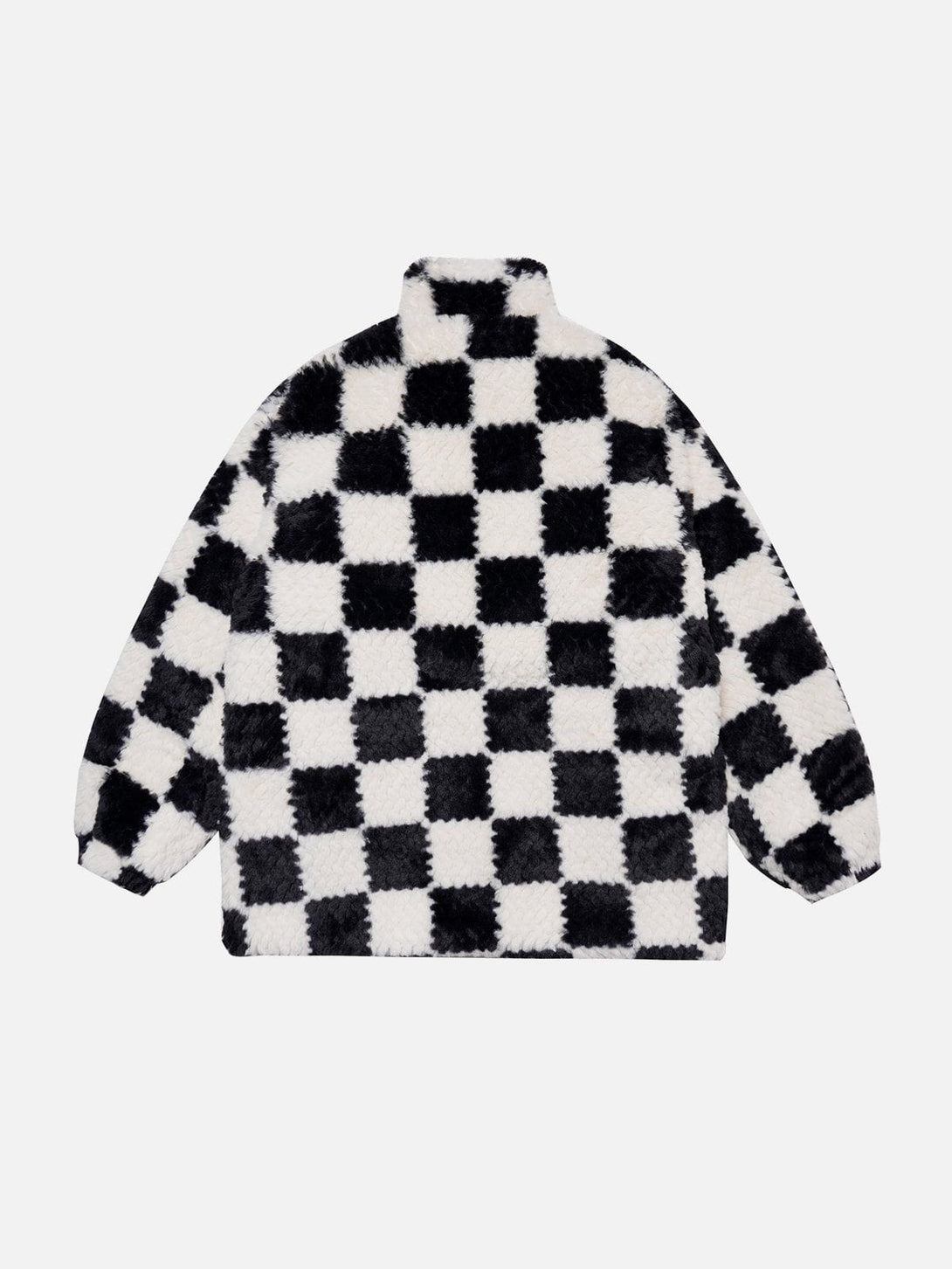 Helmiss - Contrast Checkerboard Sherpa Coat- Streetwear Fashion - helmiss.com