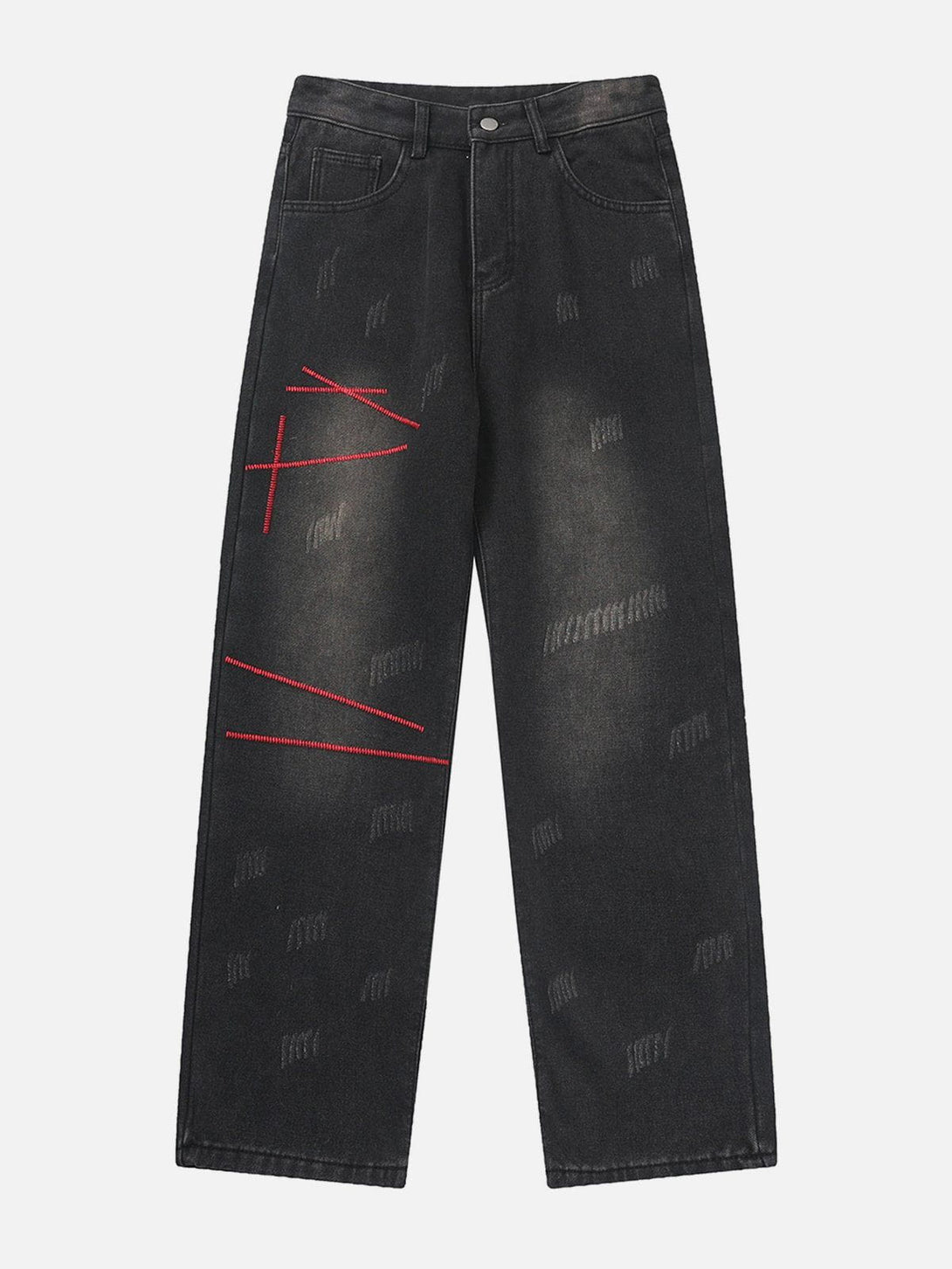 Helmiss - Contrast Embroidered Thread Washed Jeans- Streetwear Fashion - helmiss.com