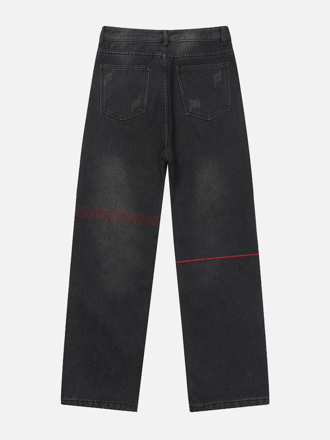 Helmiss - Contrast Embroidered Thread Washed Jeans- Streetwear Fashion - helmiss.com