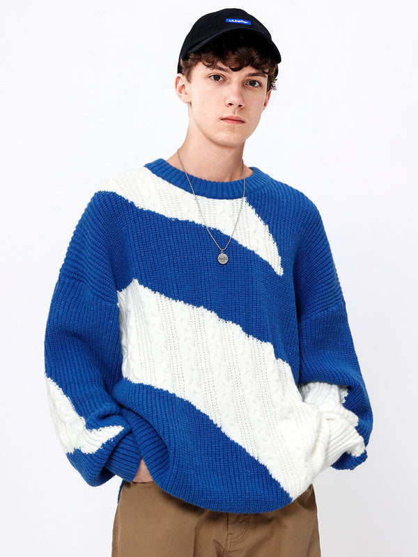 Helmiss - Contrast Irregular Design Knit Sweater- Streetwear Fashion - helmiss.com