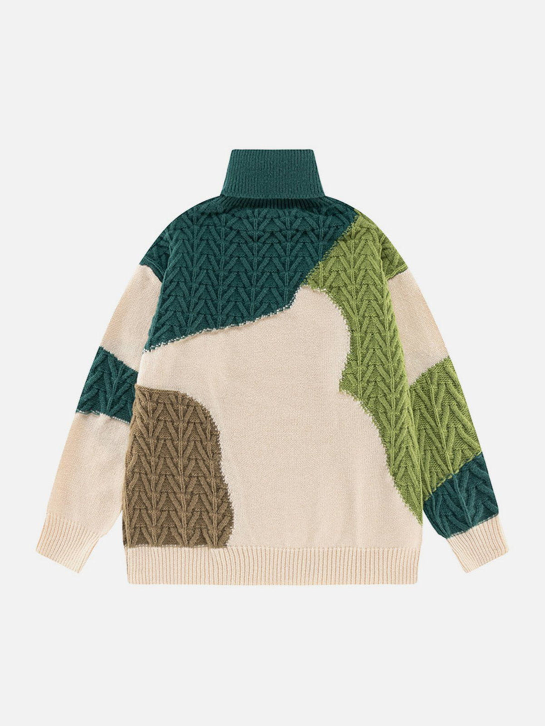 Helmiss - Contrast Patchwork Turtleneck Sweater- Streetwear Fashion - helmiss.com